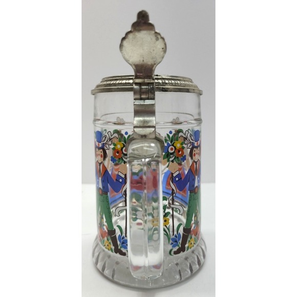 West Germany Beer Stein Glass w Pewter Lid‎ German Folk Dancing Couple Hearts - Picture 7 of 11